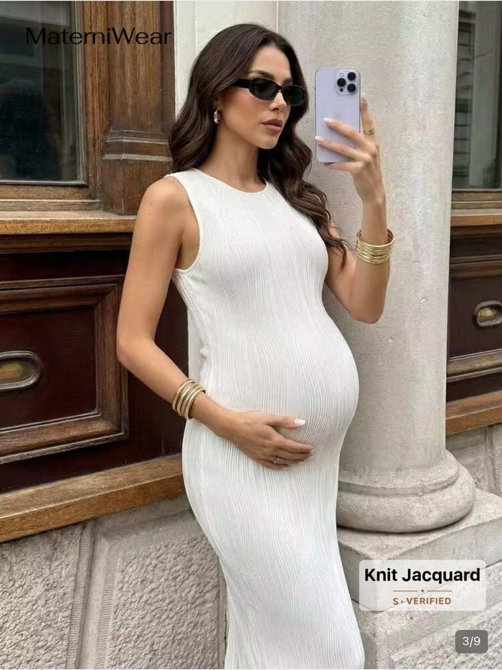 SHEIN White Sleeveless Knit Jacquard Maternity Bodycon Dress